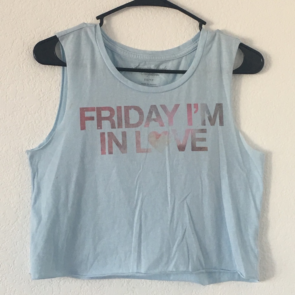 Blue "Friday I'm in Love" American Eagle Tank Top
